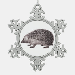 Cute Little Hedgehog Snowflake Pewter Christmas Ornament