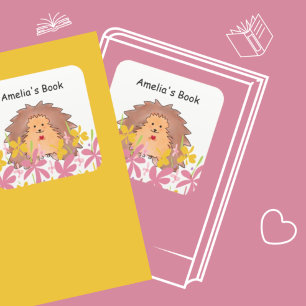 Cute Little Hedgehog This Book Belongs Square Stic Sticker