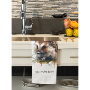 Cute little hedgehog watercolor, customisable tea towel
