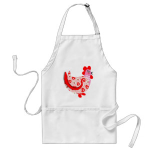 Cute Little Hen Pink Red Flower and Hearts Pattern Standard Apron