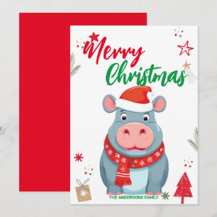 Cute Little Hippo Christmas Holiday Personalised n Card