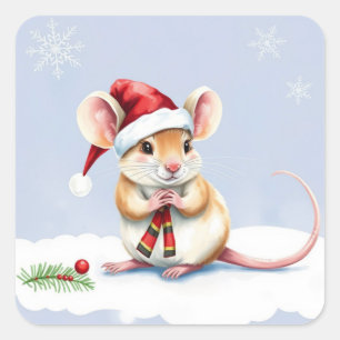 Cute Little Holiday Mouse Christmas Square Sticker