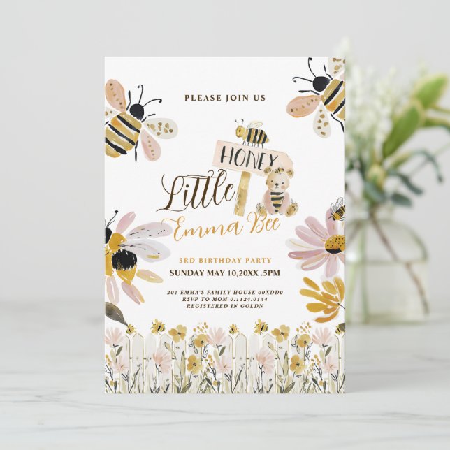 cute little honey bee 3rd birthday invitation (Standing Front)