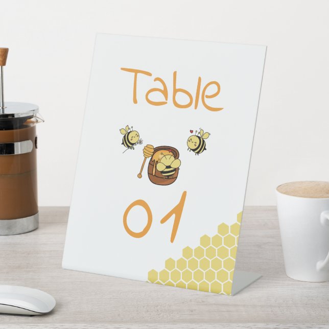 Cute Little Honeybee & Sweet Honey Table Numbers Pedestal Sign (In SItu)