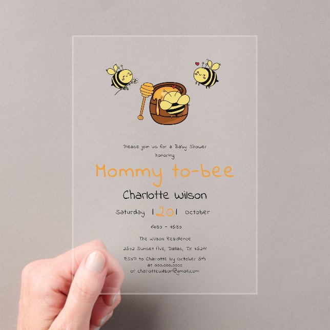 Cute Little Honeybee With Sweet Honey Baby Shower Acrylic Invitations (Insitu (Handheld))