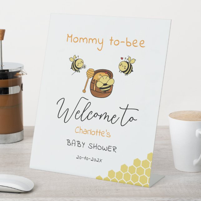 Cute Little Honeybee With Sweet Honey Baby Welcome Pedestal Sign (In SItu)