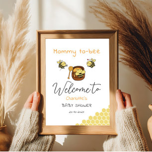 Cute Little Honeybee With Sweet Honey Baby Welcome Poster