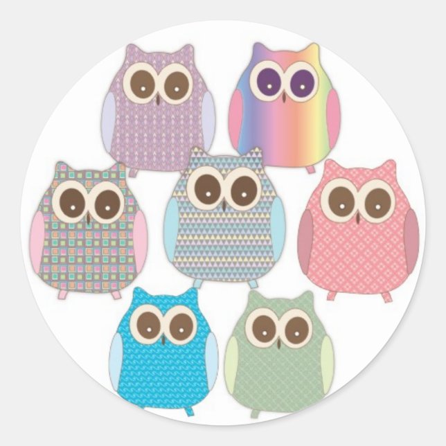 Cute Little Hoot Owls Assorted Colours Classic Round Sticker (Front)