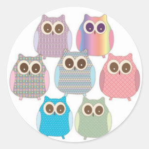 Cute Little Hoot Owls Assorted Colours Classic Round Sticker