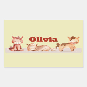 Cute Little Horse Animal Custom Name Personal Rectangular Sticker