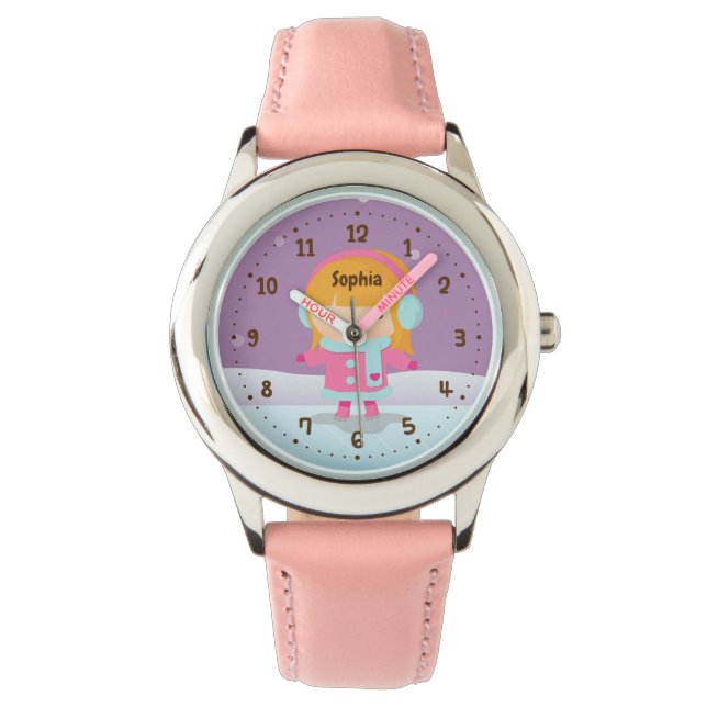 Cute Little Ice Skater Girl Winter Kids Watch (Front)