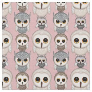 Cute Little Illustrated Owls Pattern Fabric