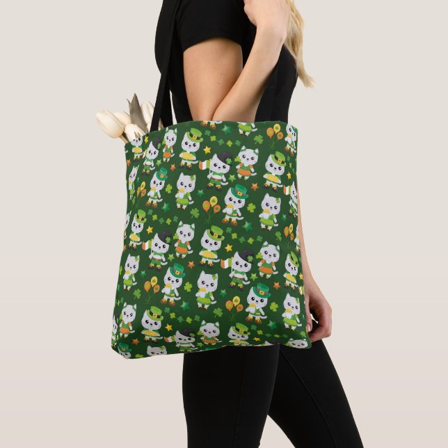 CUTE LITTLE IRISH CELTIC KITTY CATS TOTE BAG (Close Up)