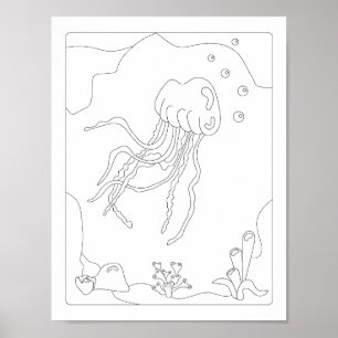 Cute Little Jellyfish  Antistress Colouring book P Poster