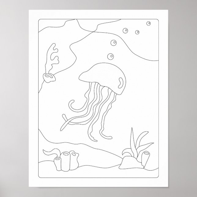 Cute Little Jellyfish  Antistress Colouring book P Poster (Front)