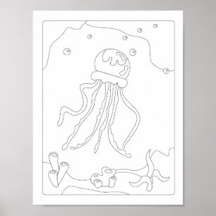 Cute Little Jellyfish Antistress Colouring book P Poster