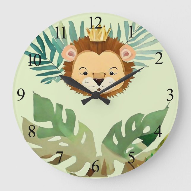 Cute Little Jungle Lion Birthday Large Clock (Front)