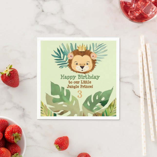 Cute Little Jungle Lion Birthday Napkin (Insitu)