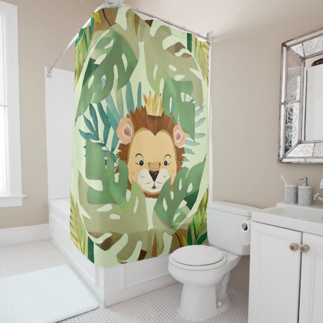 Cute Little Jungle Lion Birthday Shower Curtain (In Situ)