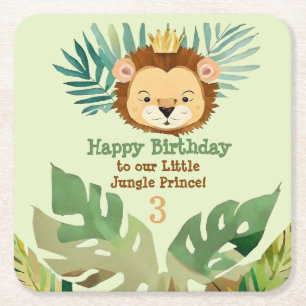 Cute Little Jungle Lion Birthday Square Paper Coaster