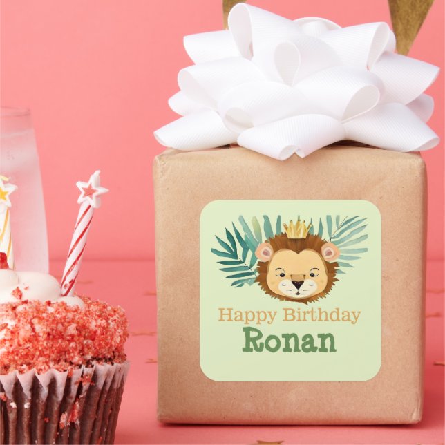 Cute Little Jungle Lion Birthday Square Sticker (Party)