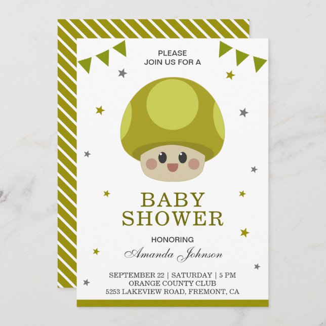 Cute Little Kawaii Mushroom Baby Shower Invitation (Front/Back)