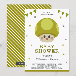 Cute Little Kawaii Mushroom Baby Shower Invitation