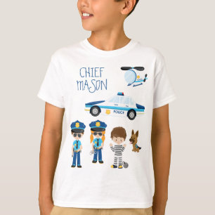 Cute Little Kid Cartoon Policeman with First Name T-Shirt