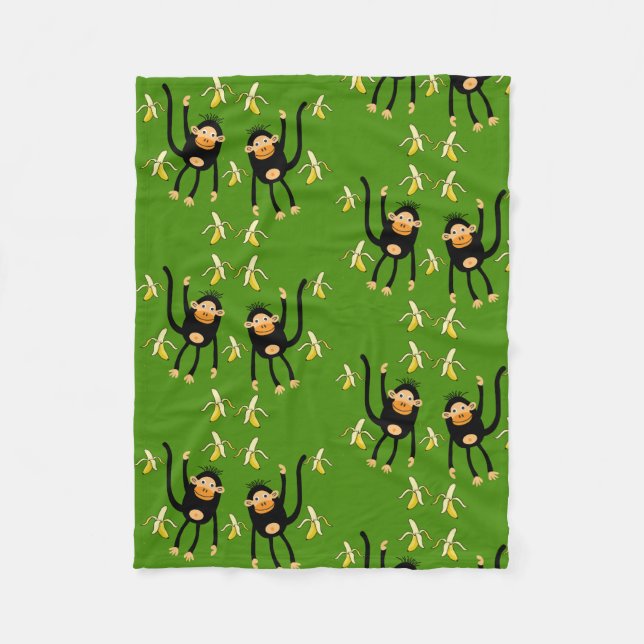 Cute Little Kid Monkey Fleece Blanket (Front)