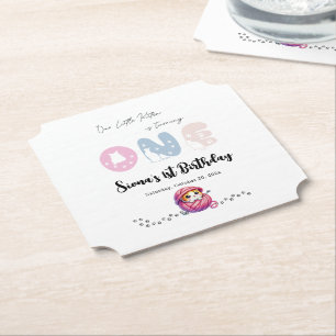 Cute Little Kitten 1st Birthday Party Paper Coaster