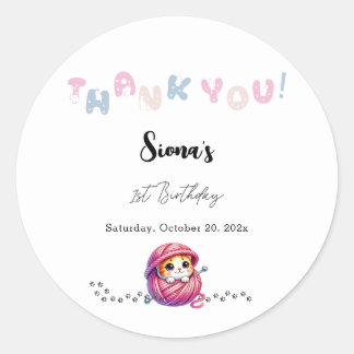 Cute Little Kitten 1st Birthday Thank You Classic Round Sticker