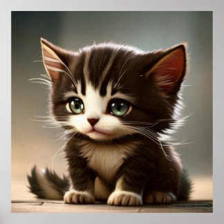Cute little kitten cat dark brown and stripes poster