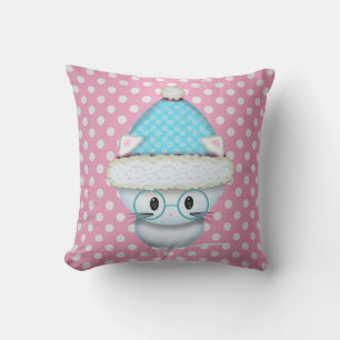 Cute Little Kitten in Winter Hat Polka Dot Cushion
