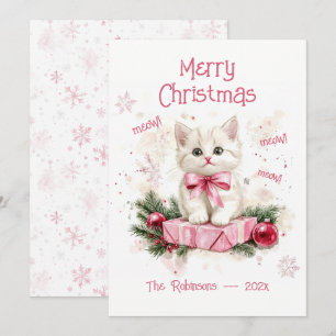 Cute Little Kitten Pink Christmas Card