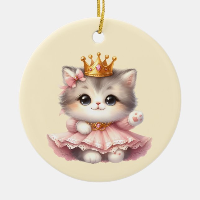 Cute little Kitten Princess Ceramic Tree Decoration (Front)