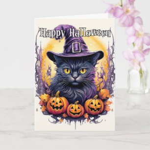 Cute Little Kitty Cat Witch   Halloween Card