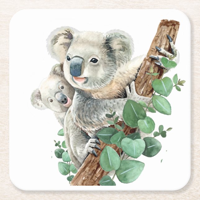 Cute Little Koala Bear Australian Animal Art   Square Paper Coaster (Front)
