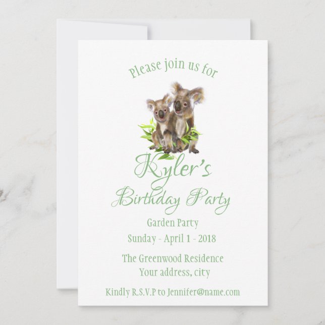 Cute Little Koala Bear Australian Animal Birthday Invitation (Front)
