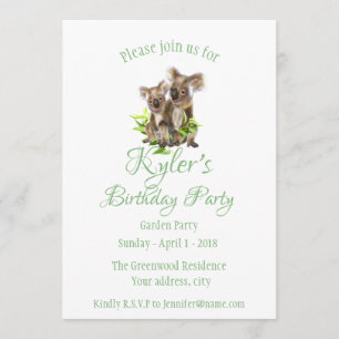 Cute Little Koala Bear Australian Animal Birthday Invitation
