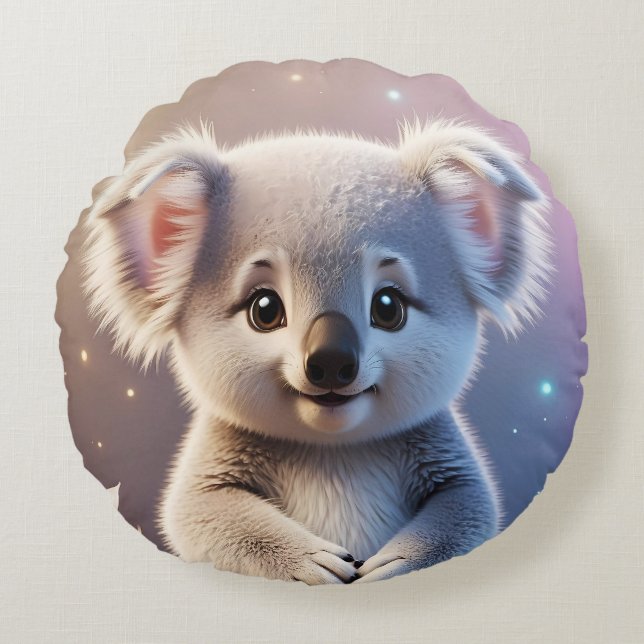 Cute Little Koala Fantasy Dreamy Gradient Round Cushion (Front)