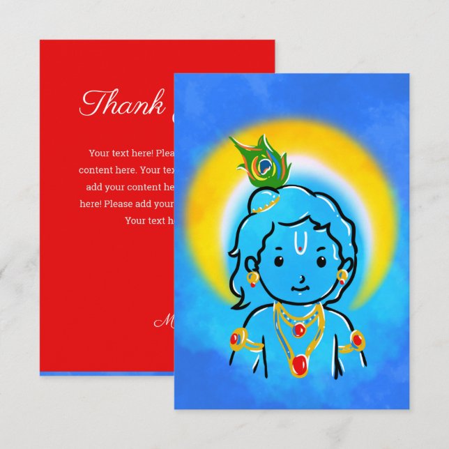 Cute Little Krishna Art Thank You Card (Front/Back)