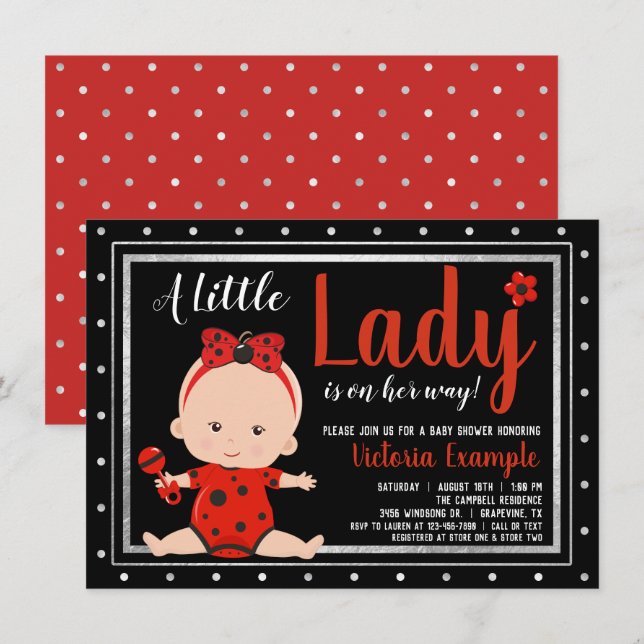 Cute Little Lady Ladybug Baby Shower Invitation (Front/Back)