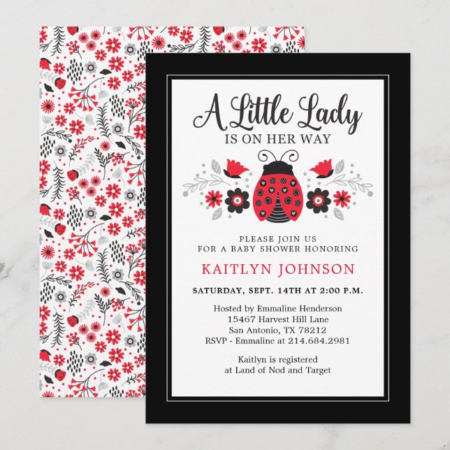 Cute Little Lady Ladybug Baby Shower Invitation (Front/Back)