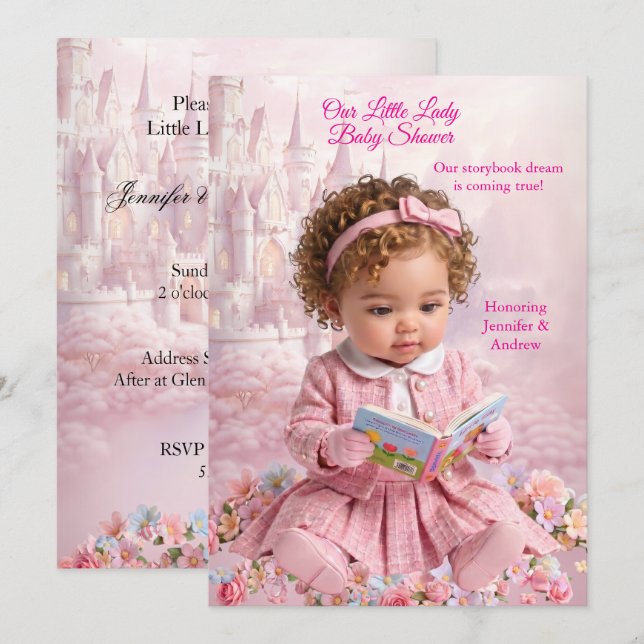 Cute Little Lady Pink Girl Baby Shower Book Invitation (Front/Back)