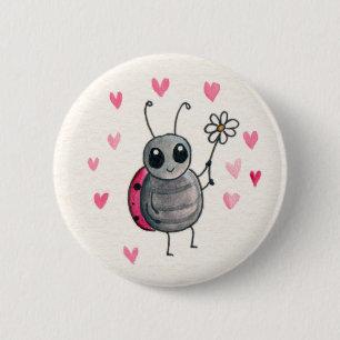 Cute Little ladybird or Ladybug with daisy 6 Cm Round Badge