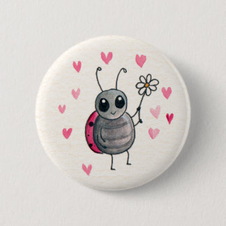 Cute Little ladybird or Ladybug with daisy 6 Cm Round Badge