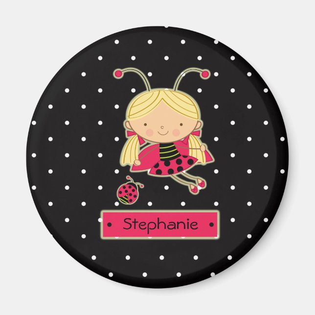Cute little ladybug girl personalised magnet (Front)