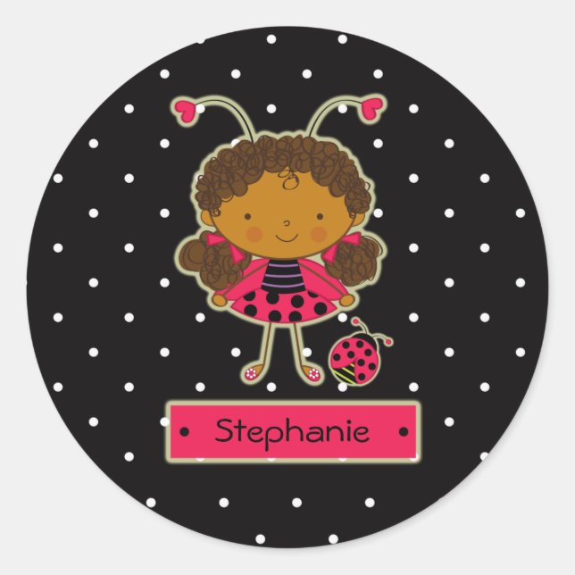 Cute little ladybug girl personalised sticker (Front)