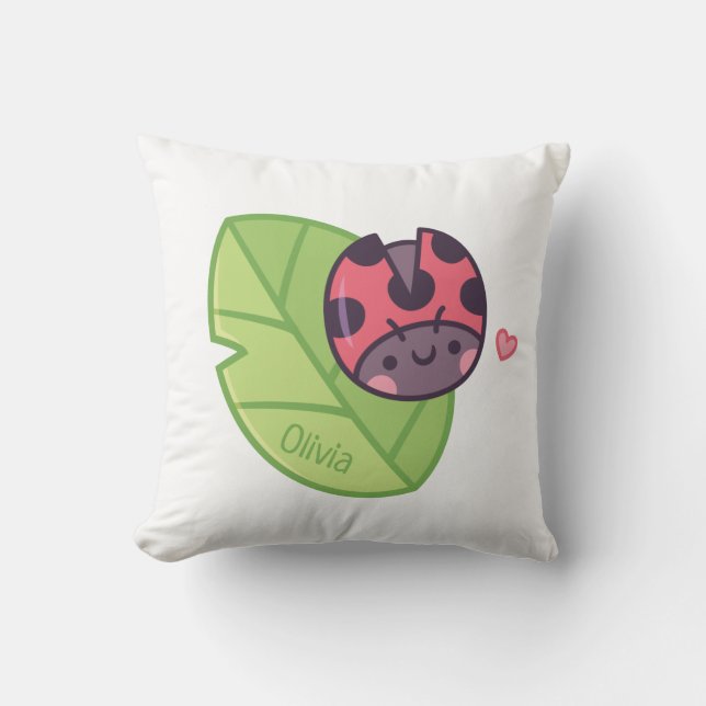 Cute Little Ladybug Girls Room Personalised Decor Cushion (Front)