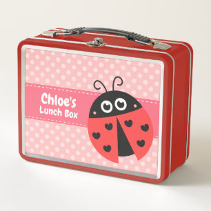 Cute Little Ladybug Polka Dots Girls Personalised Metal Lunch Box